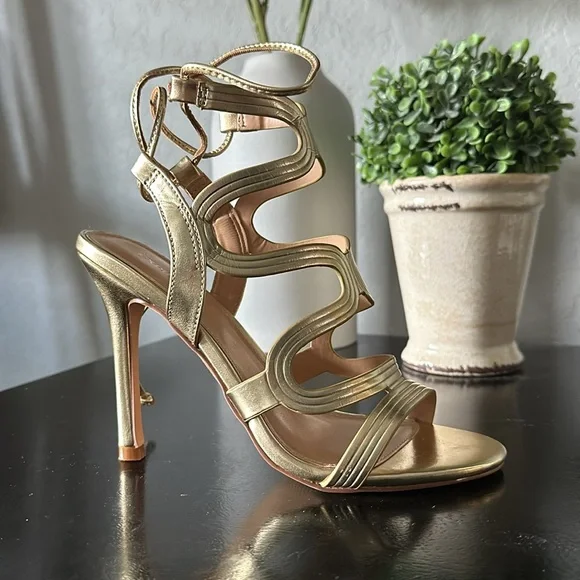 Express Brand Women’s Gold Lace Up High Heel - Size 6 - Picture 3 of 9